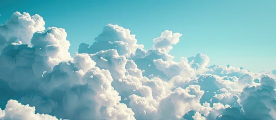 Wall Mural - Fluffy white clouds on a blue sky backdrop, with small clouds. The scene could be used as a copy space image.