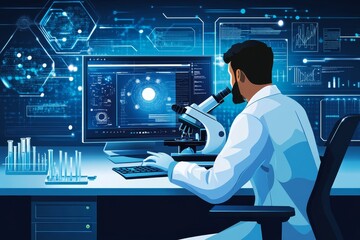 Wall Mural - In a modern scientific research laboratory, a scientist is working on a vaccine. Genetic engineers work on the future of technology and science.