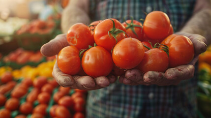 Wall Mural - mans hands holding fresh tomatoes