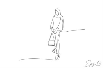 Wall Mural - continuous line of women standing holding bags