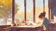 © mamemo - 日当たりの良い部屋で勉強する女性_5