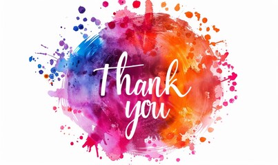 Wall Mural - thank you - calligraphy lettering on abstract multicolored watercolor painted splash background.