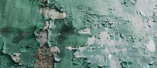 Wall Mural - old green paint on a gray wall creates a textured background for a copy space image.