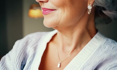 Poster - Portrait of a beautiful mature woman in a pajamas.