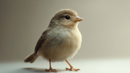 Wall Mural - A small bird with a brown body and white head stands on a white surface