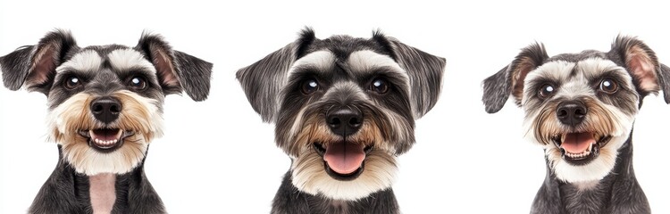 Wall Mural - Miniature schnauzer collection, sitting, lying and standing, isolated on a white background