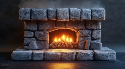 Wall Mural - A stone fireplace with a fire burning in it