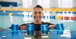 © peopleimages.com - Dumbbell, portrait and mature woman in swimming pool for exercise, healthy body and strong muscle. Therapist, water and aerobics class for fitness, physiotherapy or rehabilitation of senior person