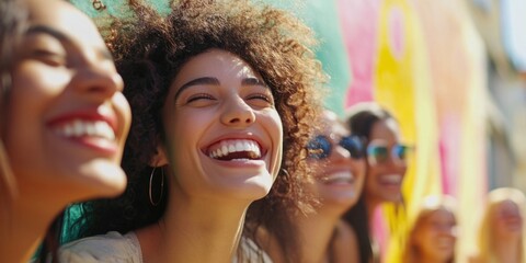 Wall Mural - A group of women standing side by side, possibly friends or colleagues