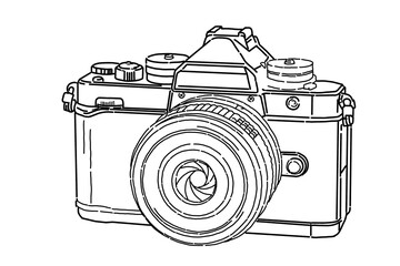 Hand sketch of  a digital photo camera in vintage shape