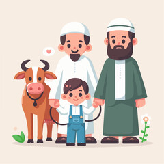 Wall Mural - Eid Al Adha Illustrations. Muslims Prepare Livestock to Be Sacrificed. People Celebrate Eid Al Adha