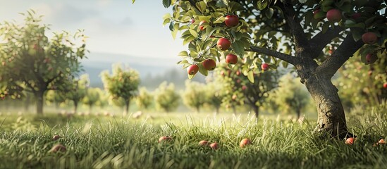 Sticker - Springtime is when apple trees bear fruit providing a serene backdrop for a nature inspired copy space image