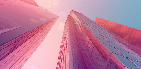 Wall Mural - Pink Glass Skyscrapers Illustration