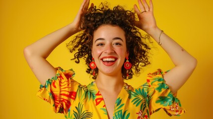 Poster - The joyful woman in yellow