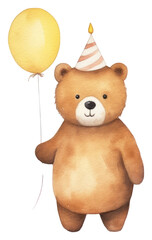 Sticker - PNG Bear birthday balloon cartoon.