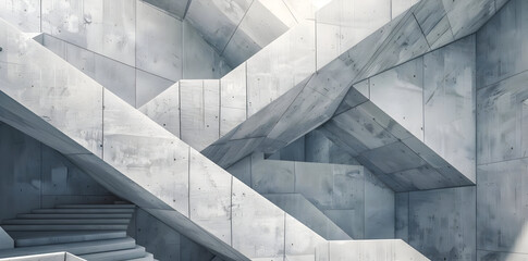 Wall Mural - Abstract Concrete Architecture with Stairs 3D Illustration