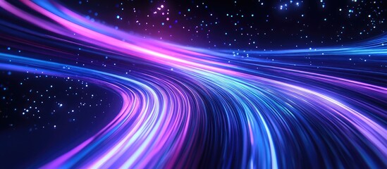 Wall Mural - 3d render of vibrant blue and purple light trails in a dark background abstract fast highway concept