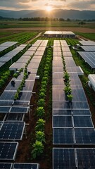 Canvas Print - Futuristic farm with solar panels and drones showcas