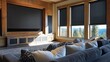 © Paul - Contemporary home theater setup, with comfortable seating, a large screen, and blackout cellular shades fully drawn for optimal viewing