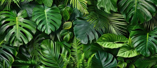  Full frame copy space image featuring lush tropical leaves in various shades of green