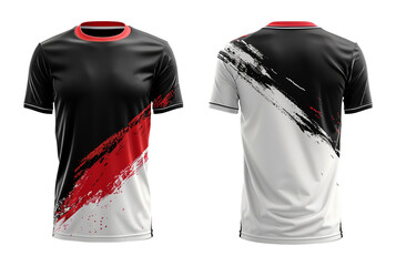 sports jersey uniform template with black white and red pattern, ai generated