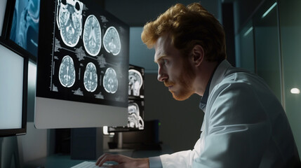 Medical professional analyzing brain scan