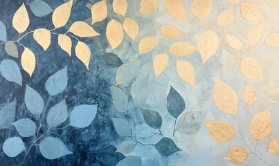 Wall Mural - Landscape painting, abstract leaves, Generative AI