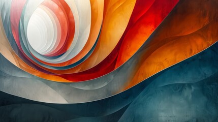 Wall Mural - The curved lines, in shades of white, red, orange, and blue. Abstract background