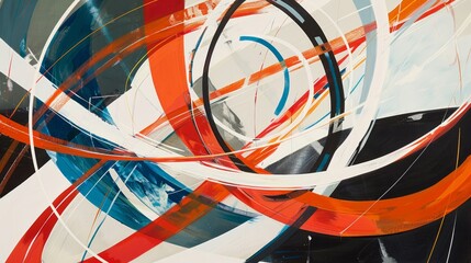 Wall Mural - The curved lines, in shades of white, red, orange, and blue. Abstract background