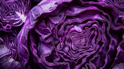 Wall Mural - Vibrant Close-Up Image of Freshly Cut Purple Cabbage Showcasing Detailed Textures and Patterns