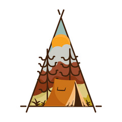 Wall Mural - Outdoor adventure badge. Camping adventure label in retro style. Mountain logo graphics for t-shirt. Stock artwork with tent and landscape