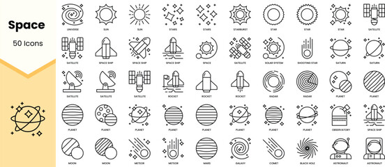 set of space icons. simple line art style icons pack. vector illustration