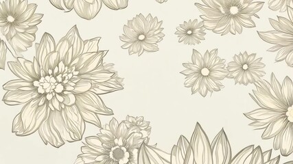 Wall Mural - This Delicate floral sketches enhance a subtle beige background, showcasing artistry and design.