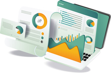 Wall Mural - an illustration of a laptop displaying charts and graphs