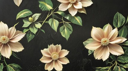 Poster - This Elegant cream flowers bloom amid dark, textured foliage, creating a striking contrast.