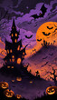 © Tatyana - Halloween Night A Spooky Castle Surrounded by Flying Bats and Pumpkins