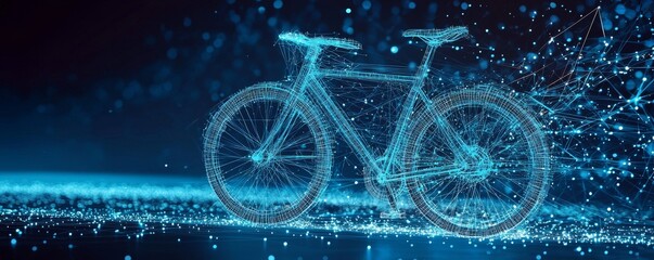 Wall Mural - wireframe bicycle illustration with digital elements and futuristic design