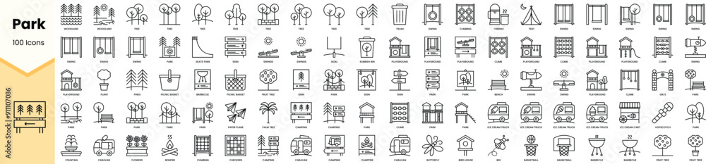 Set of park icons. Simple line art style icons pack. Vector ...