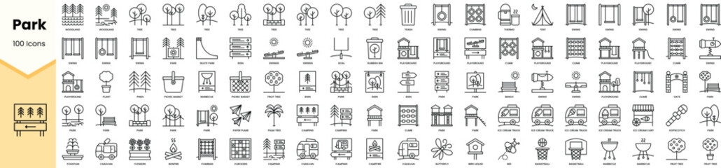 Set of park icons. Simple line art style icons pack. Vector illustration