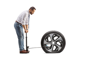 Poster - Businessman pumping a flat car tire