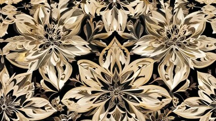 Wall Mural - This stunning floral design featuring intricate gold patterns on a black backdrop.