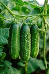 Wall Mural - cucumbers grow on the site. Selective focus