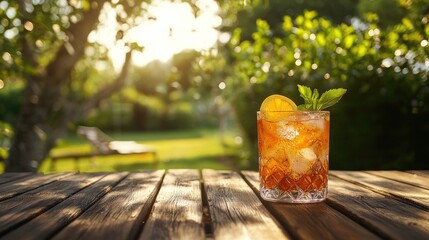 Wall Mural - cocktail with ice and cannabis. Selective focus