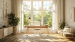© somchai20162516 - Bright and airy home office with large windows, a standing desk, and minimalist decor