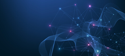 Fototapete - Global network connection concept. Big data visualization. Social network communication in the global computer networks. Internet technology. Business. Science. Vector illustration