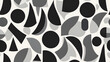 © Tark - Modern trendy mid century abstract shapes monochrome seamless pattern. Geometric textured repeat pattern. Scandinavian abstraction. Generative AI