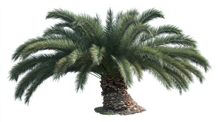 Sticker - A solitary palm tree with lush green fronds against a white background.