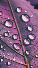 Wall Mural - A close up of a purple leaf with water droplets on it, AI