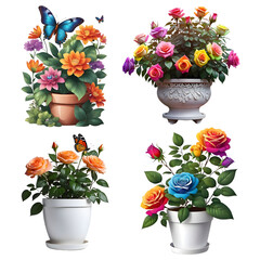 Wall Mural - Pictures of beautiful trees and flowers grown in pots. The picture is cut out on a white background. top.(6)