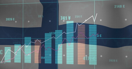 Canvas Print - Financial data and currency exchange image over finland flag background